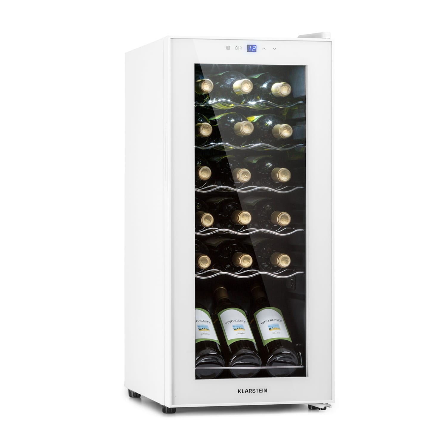 Klarstein Shiraz 18 Slim Uno Vinoteca 50L 18 Botellas Panel De Control Táctil De 5 A 18 °C Vidrio Blanco , Leroy Merlin