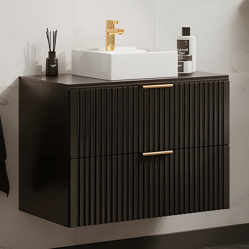 Szafka łazienkowa wisząca ryflowana z umywalką nablatową - Czarny - 80 cm - ZEVARA