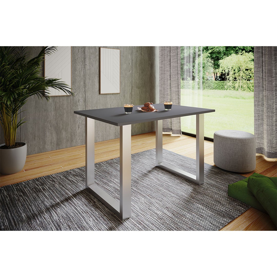 VCM Table à manger Xona Argent/Anthracite H. 76 x B. 140 x T. 80 cm - 3