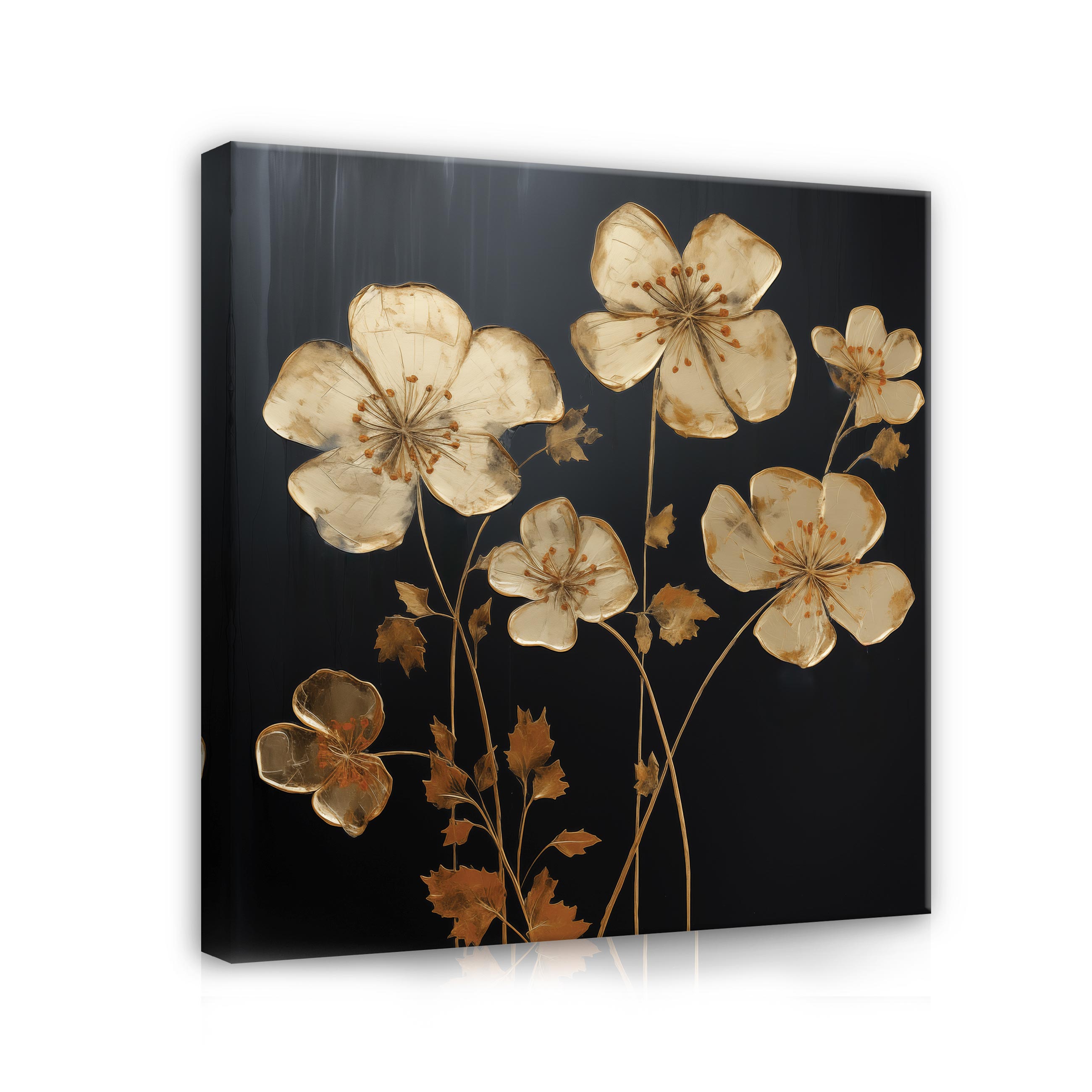 Cuadro en lienzo flores glamour oro boho arte 80x80 cm xxl impresión en lienzo decoración de pared canvas para salón lista para colgar