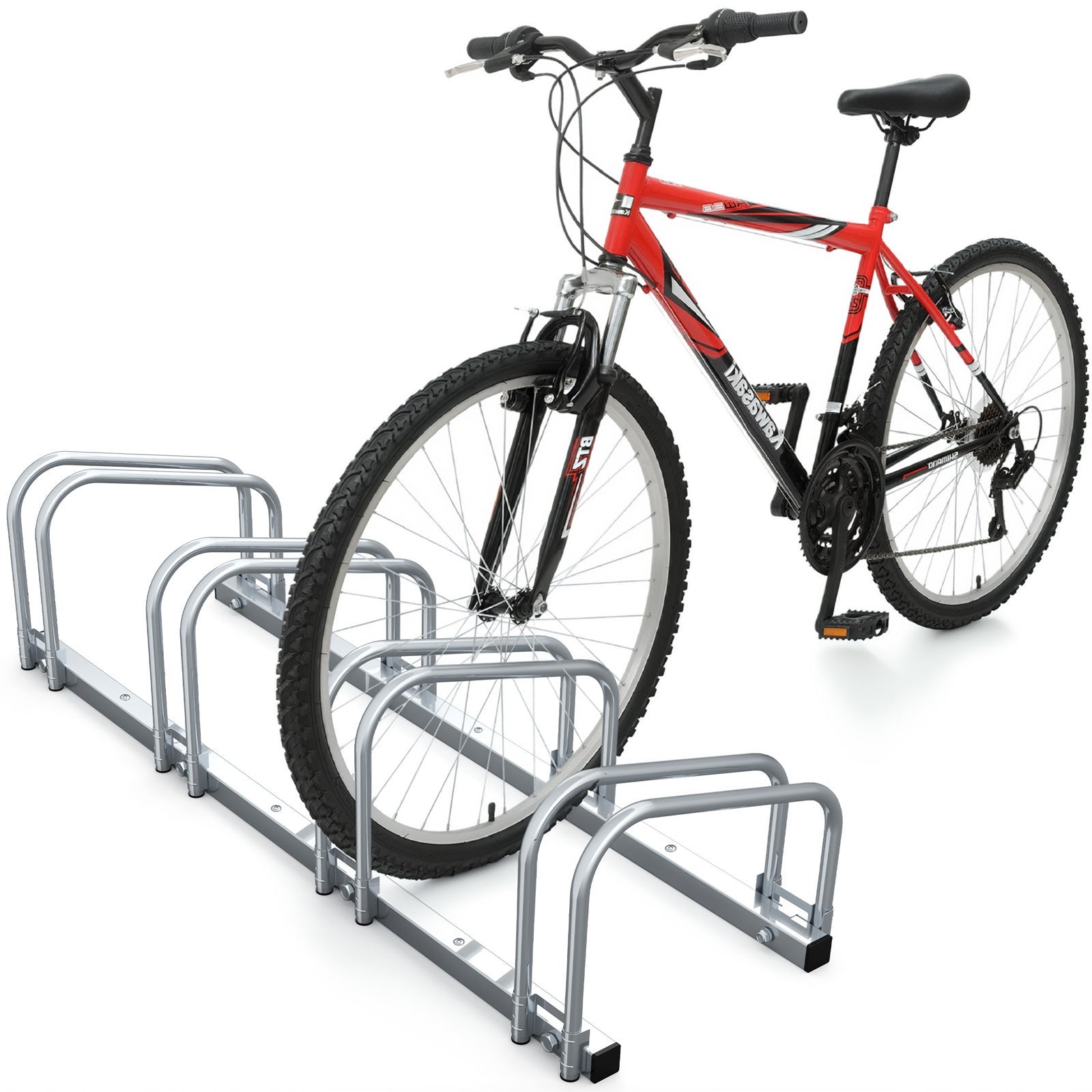 NAIZY Portabiciclette Metallico Da Pavimento/Parete Per 4 Bici, Adatto A Pneumatici 35-55 Mm, Salvaspazio, Acciaio Resistente, Dimensioni 100x32x26 Cm