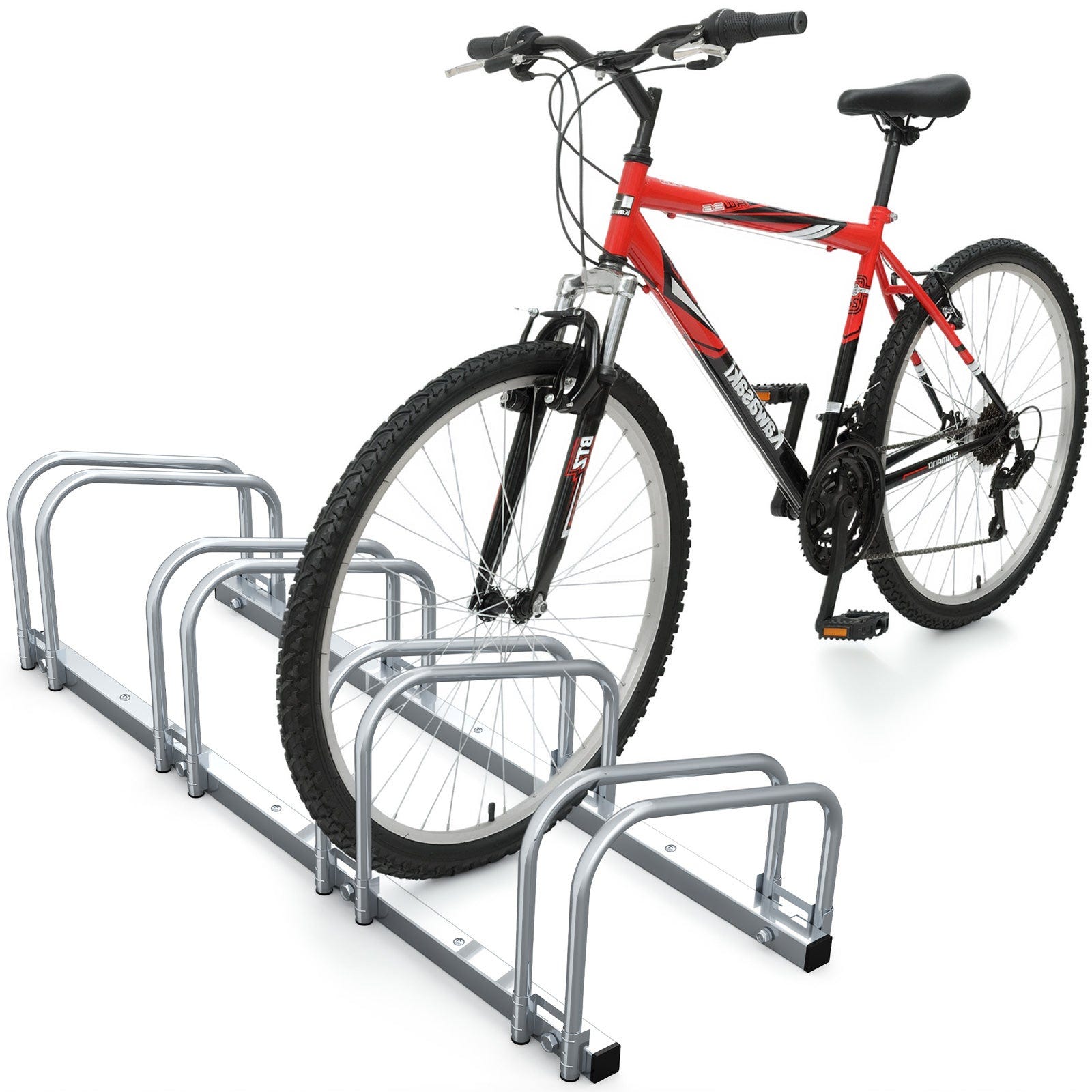 NAIZY Portabiciclette Metallico Da Pavimento/Parete Per 4 Bici, Adatto A Pneumatici 35-55 Mm, Salvaspazio, Acciaio Resistente, Dimensioni 100x32x26 Cm