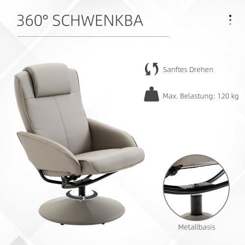 Fauteuil relax pivotant 360° gris avec repose-pieds, dossier inclinable 145°, fauteuil TV confortable pour salon moderne - 6