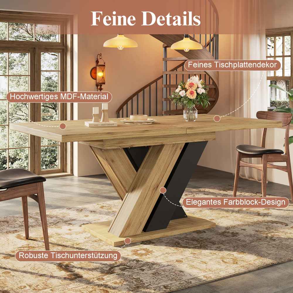 Table extensible multifonction gain de place en MDF effet bois avec rangement intégré, pieds en X stables, design moderne et robuste - 4
