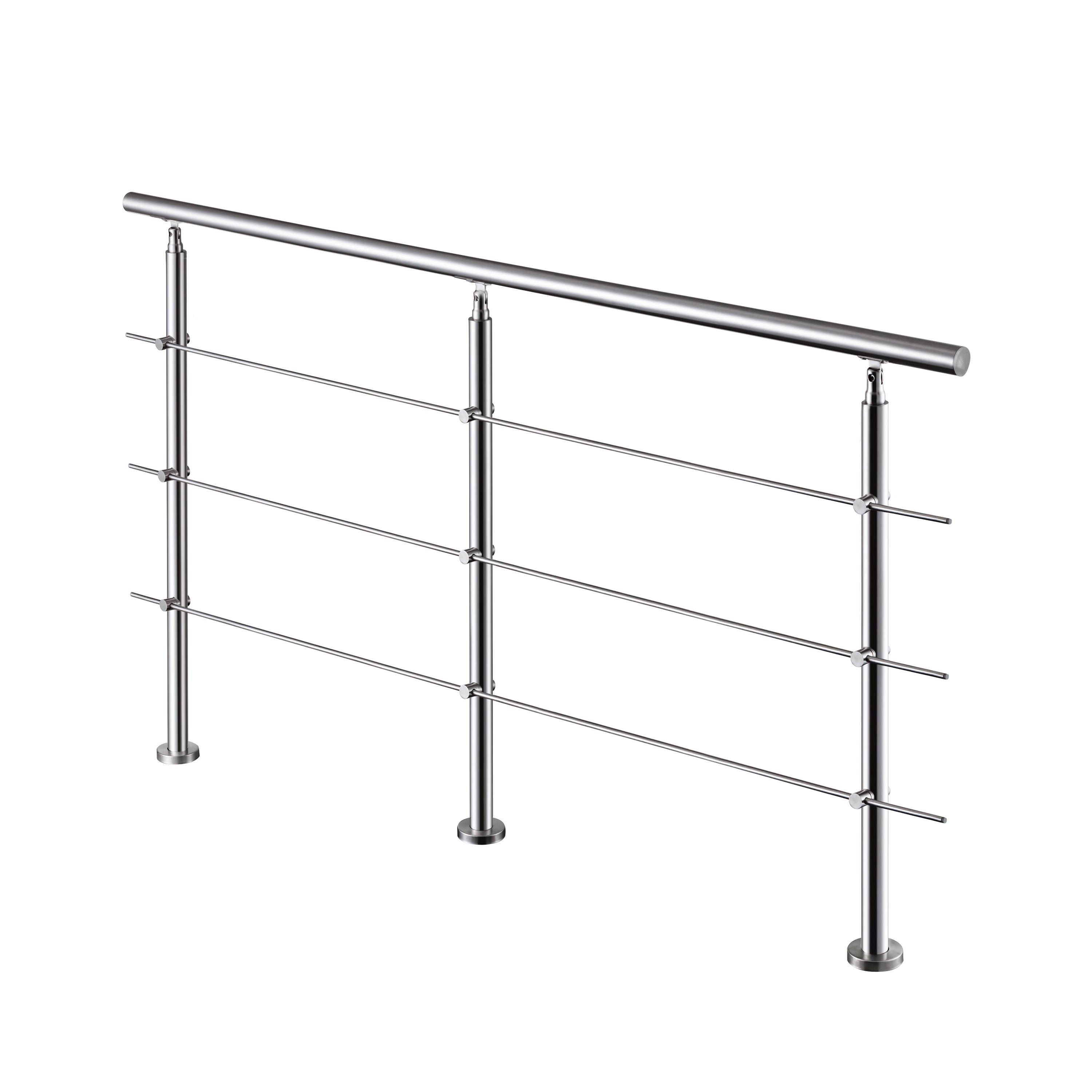Garde-corps 200cm avec main courante, en acier inoxydable 201, pour intérieur et extérieur, garde-corps avec 3 traverses - 2