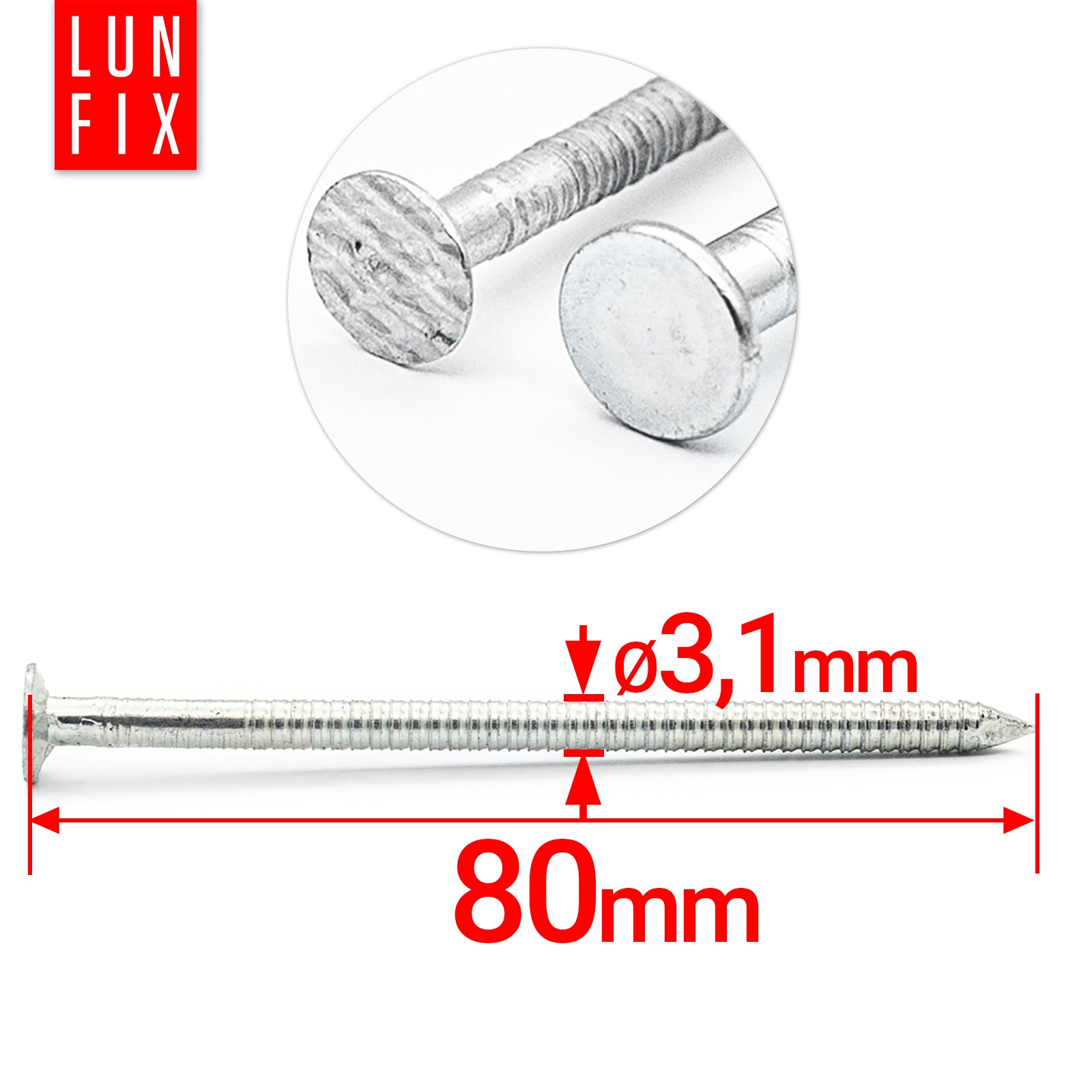 Gwoździe pierścieniowe 3,1x80 mm ocynkowane 5kg ok. 995szt. - 2