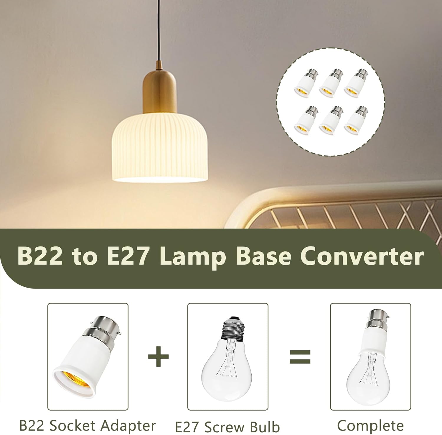 Adaptateur B22 Vers E27 - Lot De 6, Convertisseur Douille Baïonnette En Vis, Pour Ampoules LED Et Halogènes, 200W Max - 4