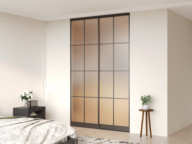Portes de placard coulissantes en acier - Noir et verre trempé dépoli - H250 x L150 cm - ALEPA