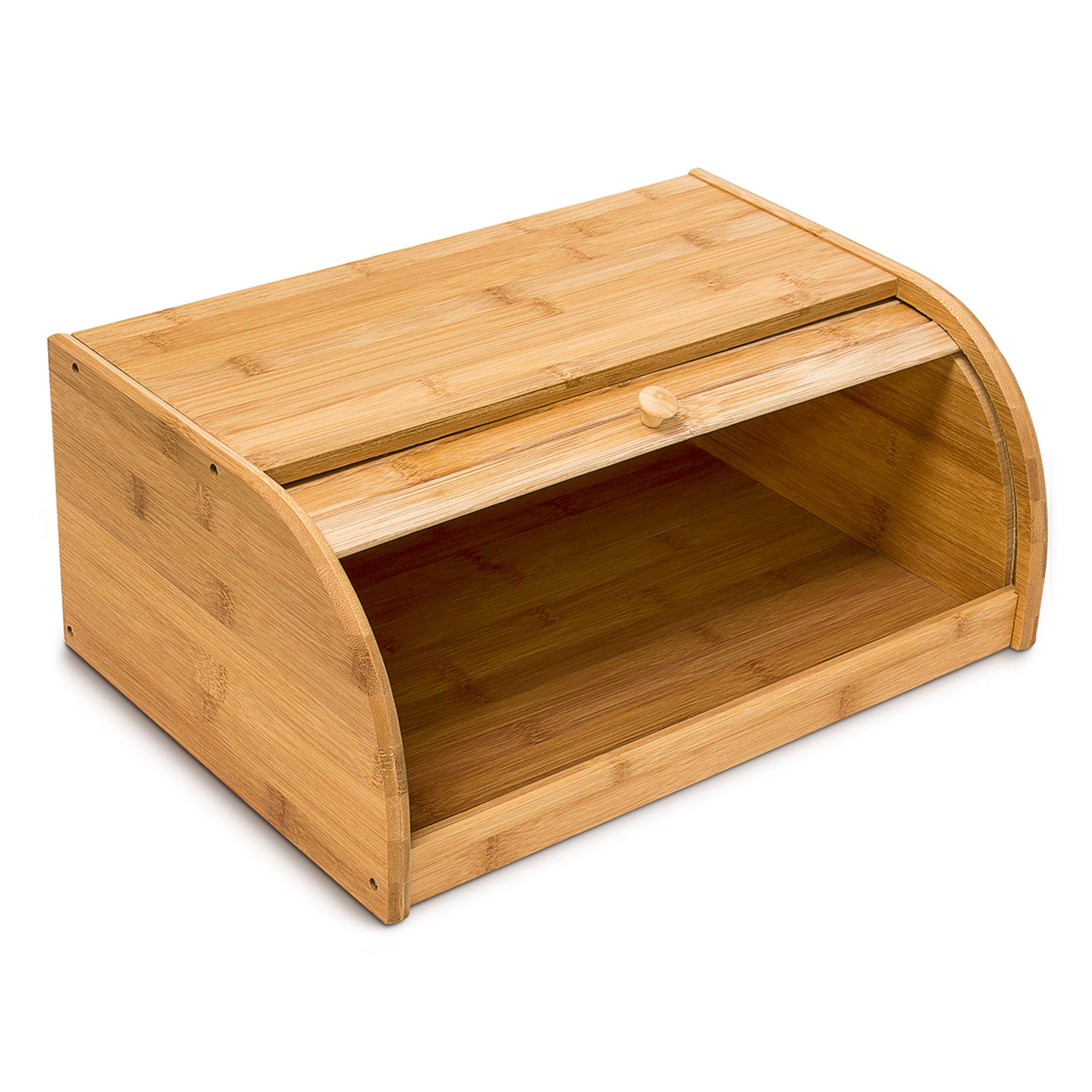 Panera de bambú, tapa deslizante, caja de pan de madera, 16,5 x 40 x 27,5 cm, abatible, marrón natural, Relaxdays - 8