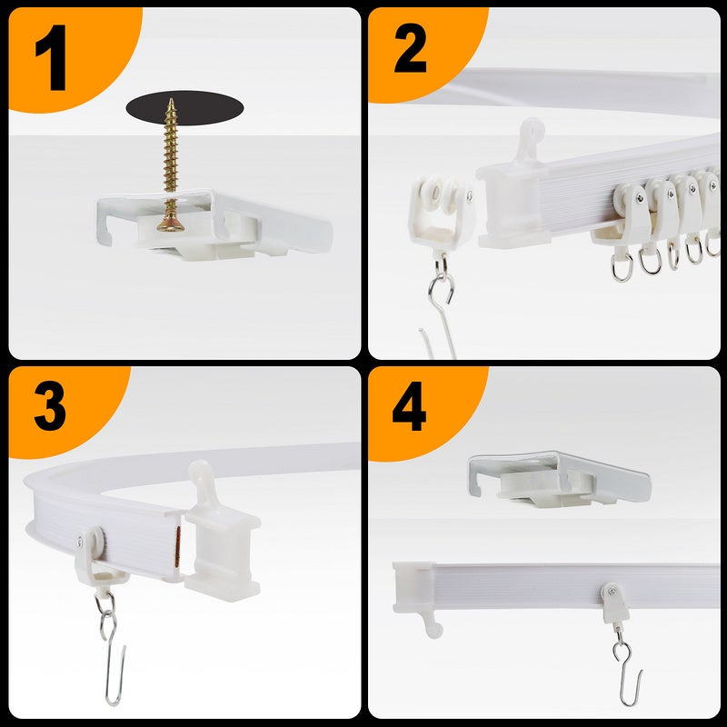 Kit de Rail de Rideau Plafond Pliable, 3M Rail de Rideau Flexible avec 30 Crochet pour Maison Chambre Fenêtre Salle de bain Bureau - 4