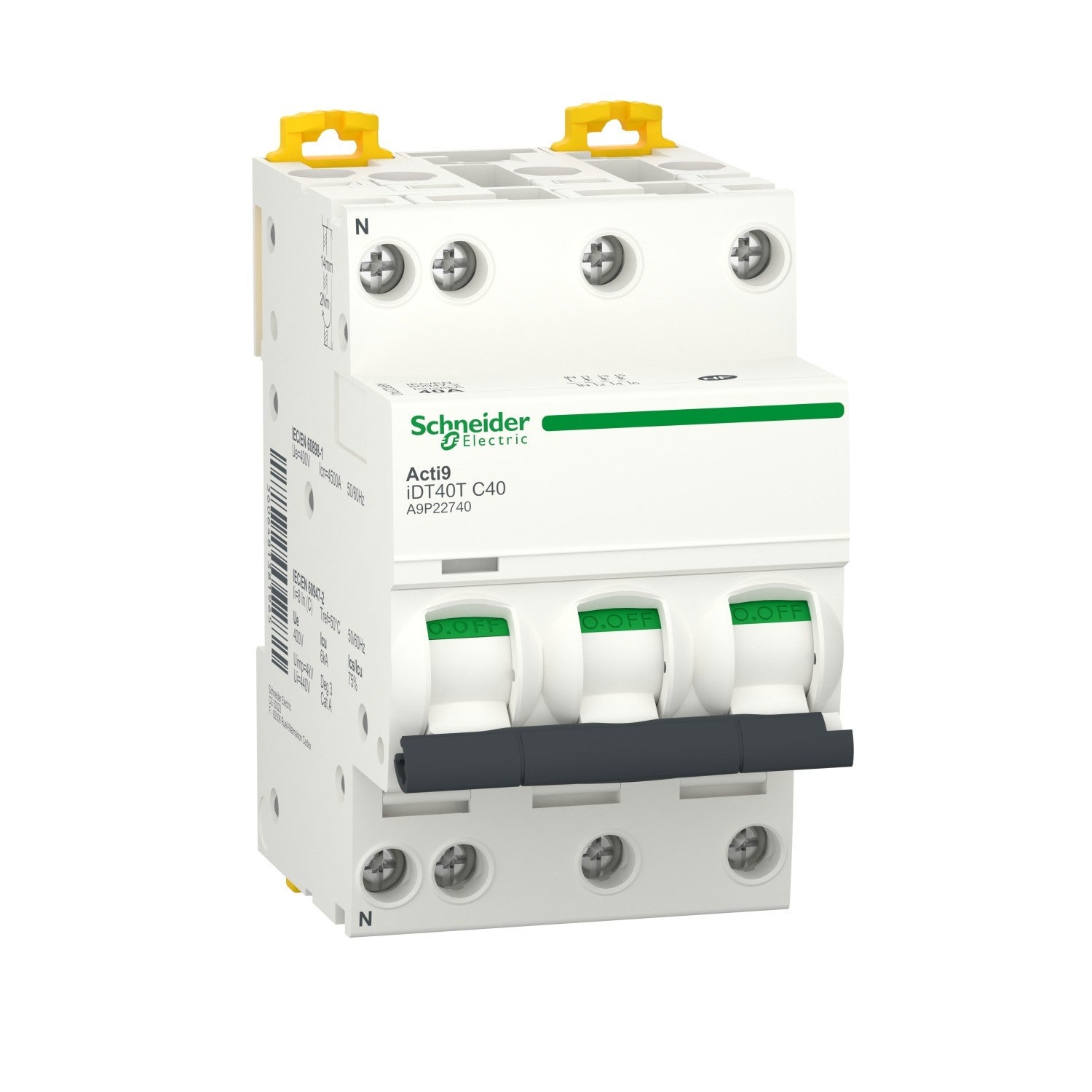 Acti9 iDT40T - Disjoncteur modulaire - 3P+N - 40A - Courbe C - 4500A/6kA - SCHNEIDER ELECTRIC - A9P22740 - 2