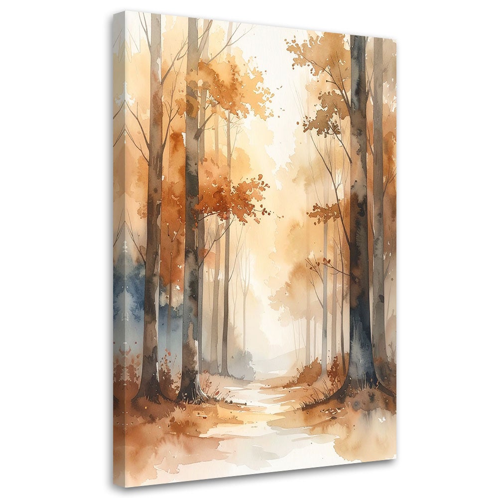 Obraz do salonu sypialni, Jesienny Beżowy Las Akwarelowy Leśny Pejzaż w Stylu Skandynawskim 80x120