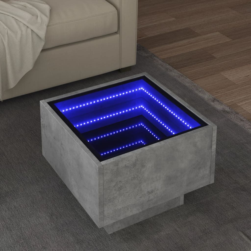 Stolik boczny z LED, szarość betonu, 40x40x30 cm vidaXL