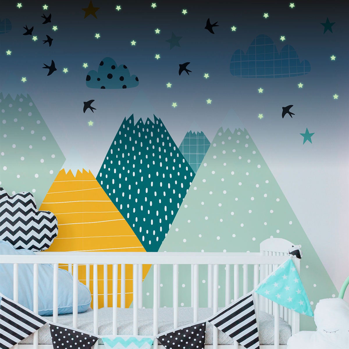 Adesivo di montagna ziska + 100 stelle fosforescenti - Sticker adesivo - adesivi murali - 60x90cm - 7