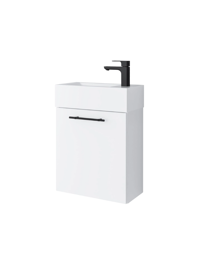 Zestaw szafka łazienkowa z umywalką ceramiczną Uptrend NAVA 50, 1D0S Biały Mat - uchwyt czarny mat 1 kpl.