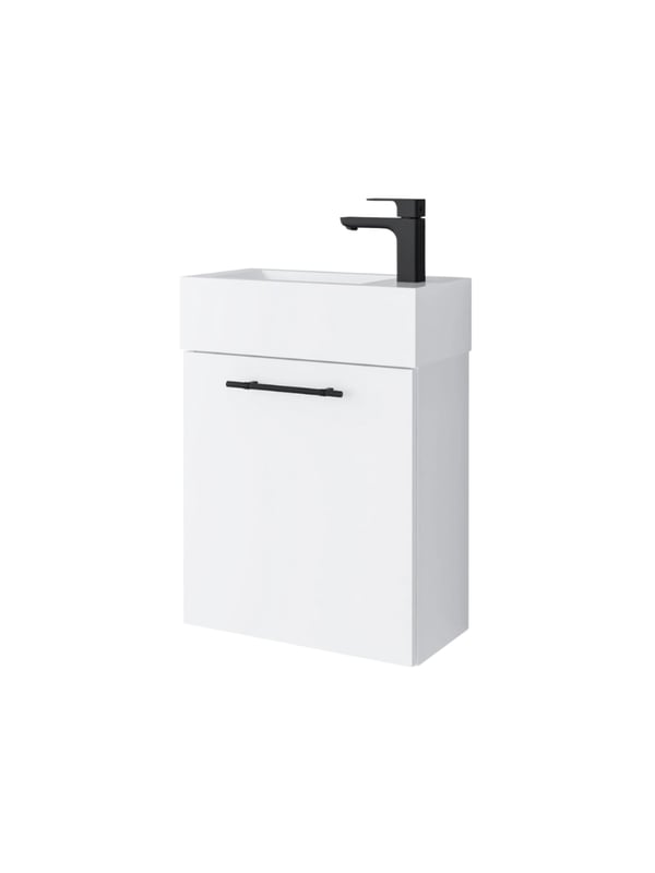 Zestaw szafka łazienkowa z umywalką ceramiczną Uptrend NAVA 50, 1D0S Biały Mat - uchwyt czarny mat 1 kpl.