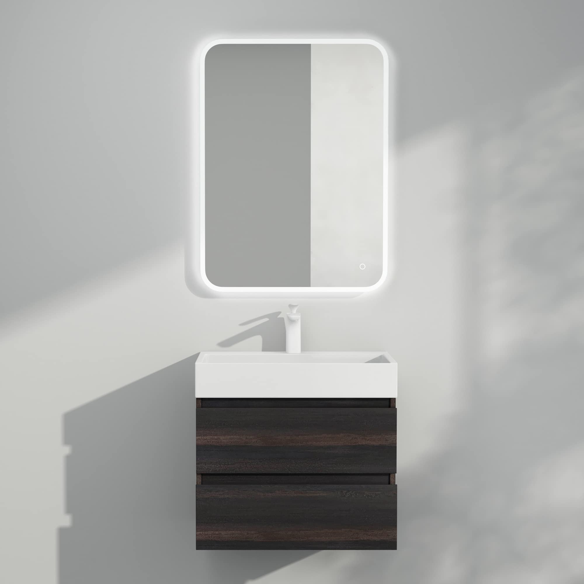 Mai & Mai Meuble Salle De Bain Suspendu Chêne Blanc 46x26x63cm Avec Vasque Anthracite Mat