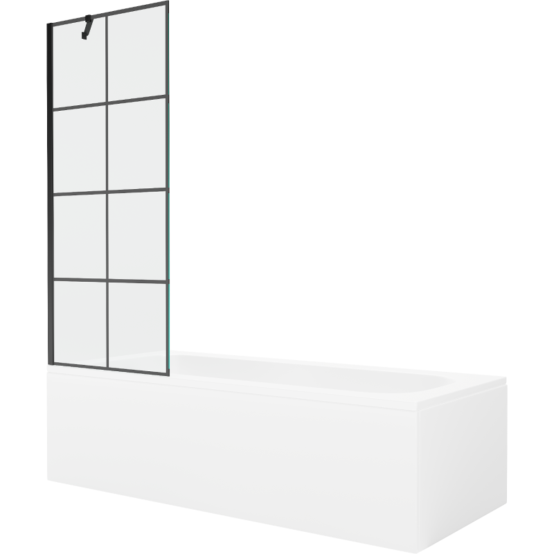 Mexen Vega wanna prostokątna 180 x 80 cm z obudową i parawanem 1-skrzydłowym 70 cm, czarny wzór - 550118080X9507007077