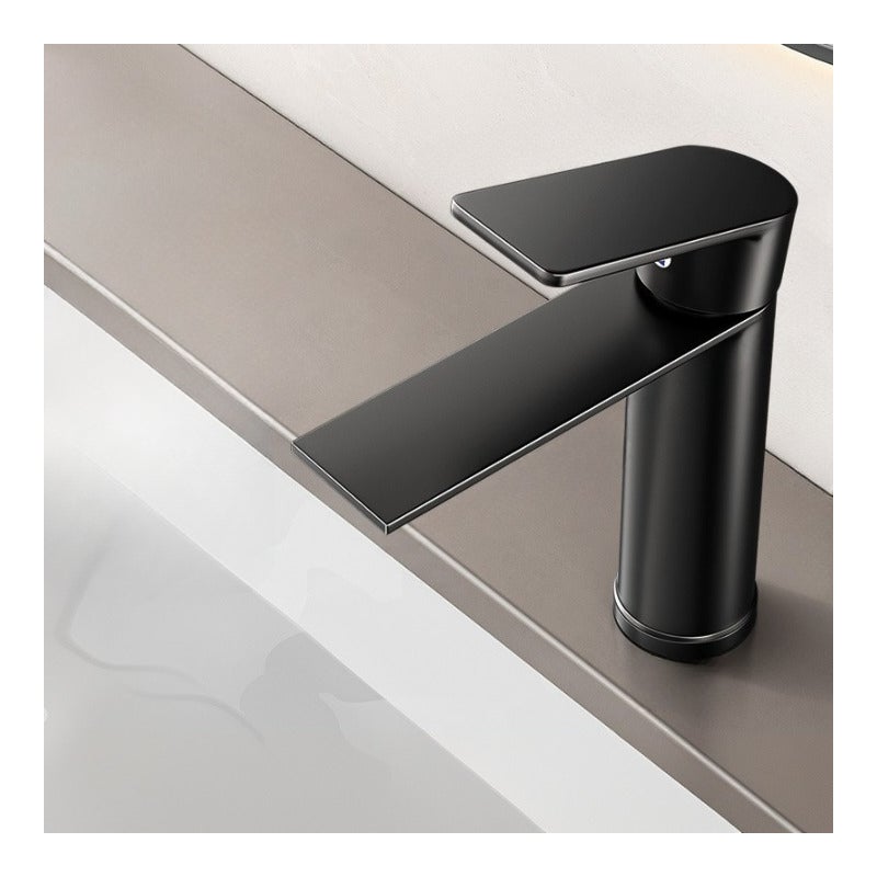 Bateria ze stali nierdzewnej, bateria z grubym mieszaczem do ciepłej i zimnej wody, bateria do umywalki i umywalki, czarna, z wężem zasilającym 80 cm