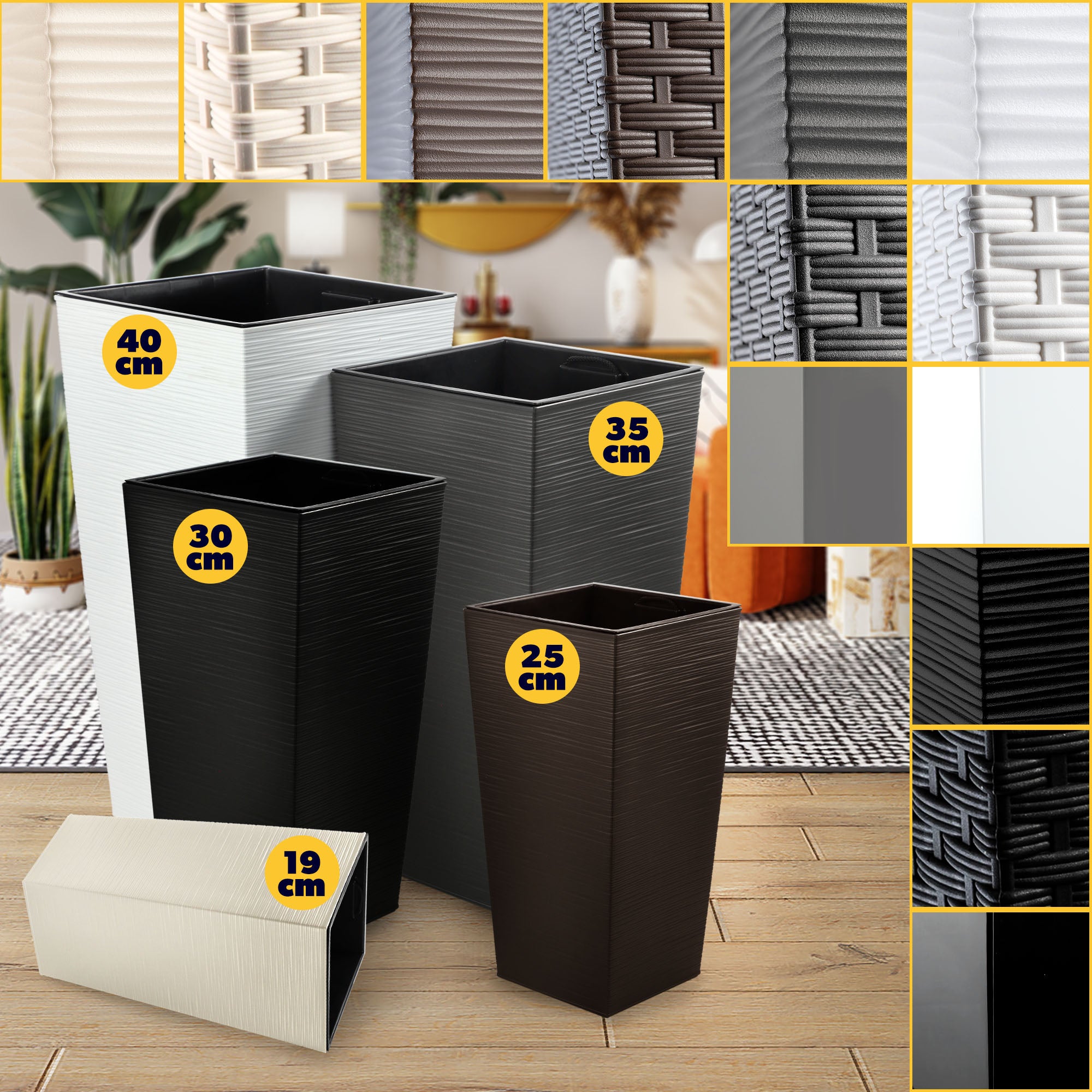 KADAX Vaso da fiori alto, grande fioriera in plastica per decorazione interna ed esterna (Bianco, Set di 3: 36 cm, 46,5 cm, 57,5 ​​cm) - 4