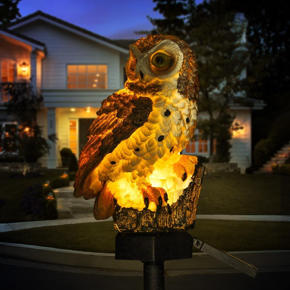 Lampa ogrodowa LED Solar Owl, wodoodporne oświetlenie zewnętrzne, dekoracyjna lampka nocna do domu i ogrodu (brązowa)