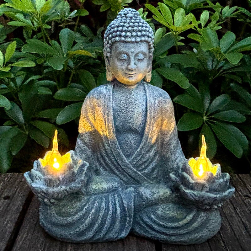 Figurki Buddy z żywicy solarnej, figurki Buddy do dekoracji ogrodu, rękodzieło z żywicy, figurki Buddy z lotosem