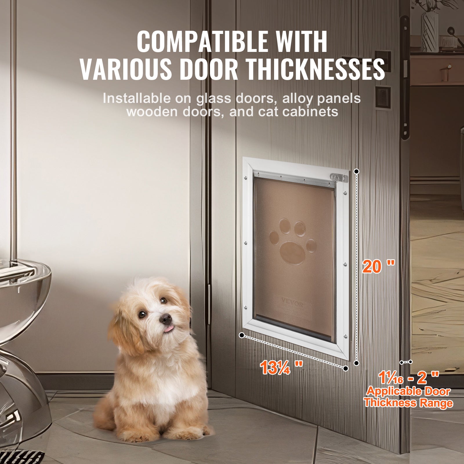 Gatera para Animais,VEVOR Porta para Cão e Gato 337x509 mm,Estrutura em Alumínio,Sistema de Fechamento e Tampa,Resistente às Intempéries,Branco L - 4