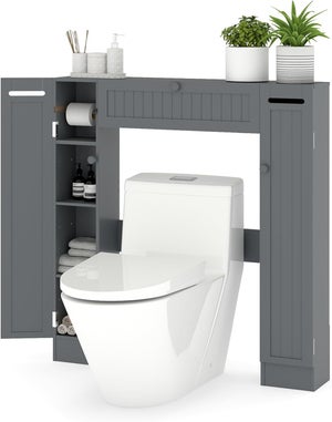 LANTUS Meuble Salle De Bain Étagère Support Papier Toilette Avec Placard Et Étagères Réglables - 20x20x80 Cm Blanc