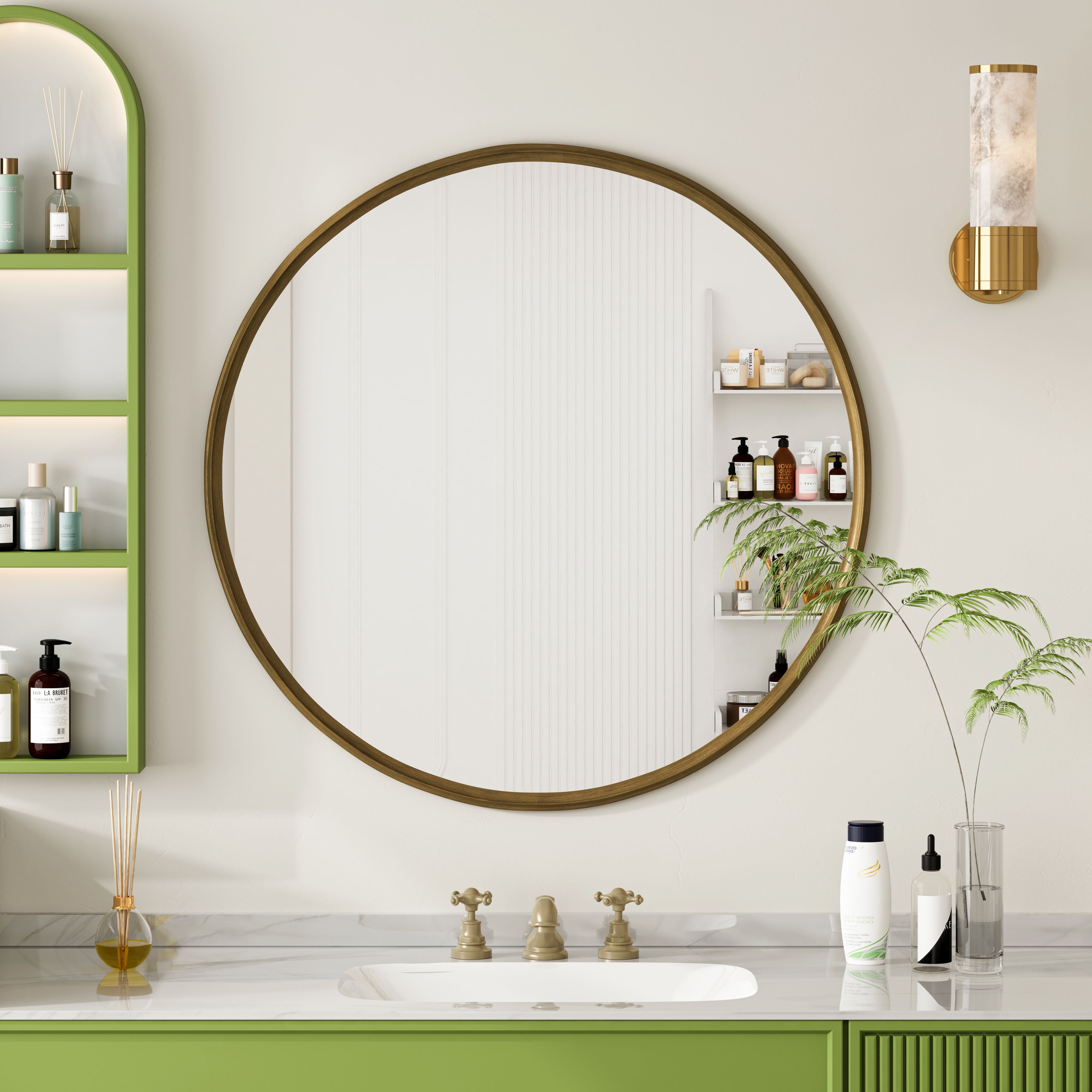 Brązowe lustro ścienne 80 cm - Bezpieczne szkło hartowane - Nowoczesny design do łazienki/salonu/wejścia - Łatwy montaż