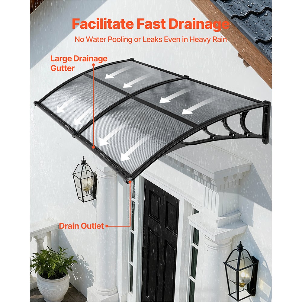 Toldo exterior em policarbonato SucceBuy, 96,5x198,7 cm, para portas, janelas, varandas e sacadas, proteção contra a chuva, cinza fumado - 2