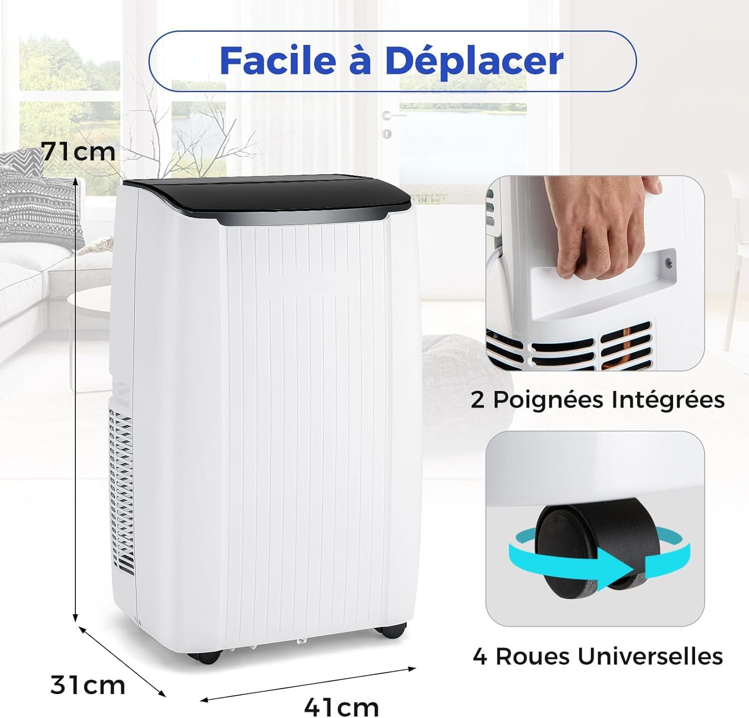 Ar Condicionado Portátil de 3,5 kW/12000 BTU, R290, Frigorífico/Ventilador/Desumidificador/Aquecedor, Temporizador 24 horas, Comando/Wi-Fi, 42㎡ [Clas - 5