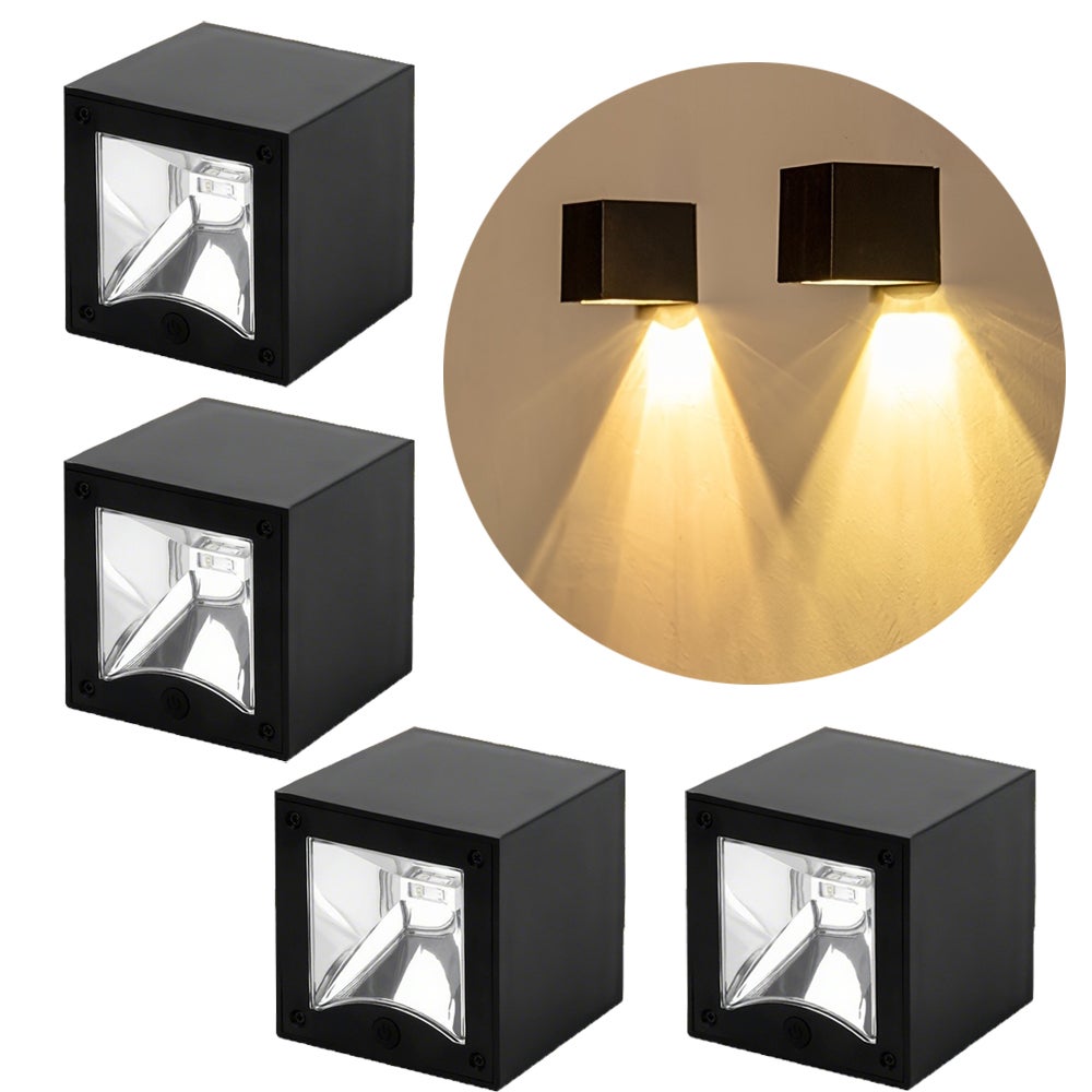 Zestaw 4 solarnych lamp ogrodowych, kwadratowych, białych i wodoodpornych, idealnych do dekoracji ściany, werandy, ogrodu lub dziedzińca.