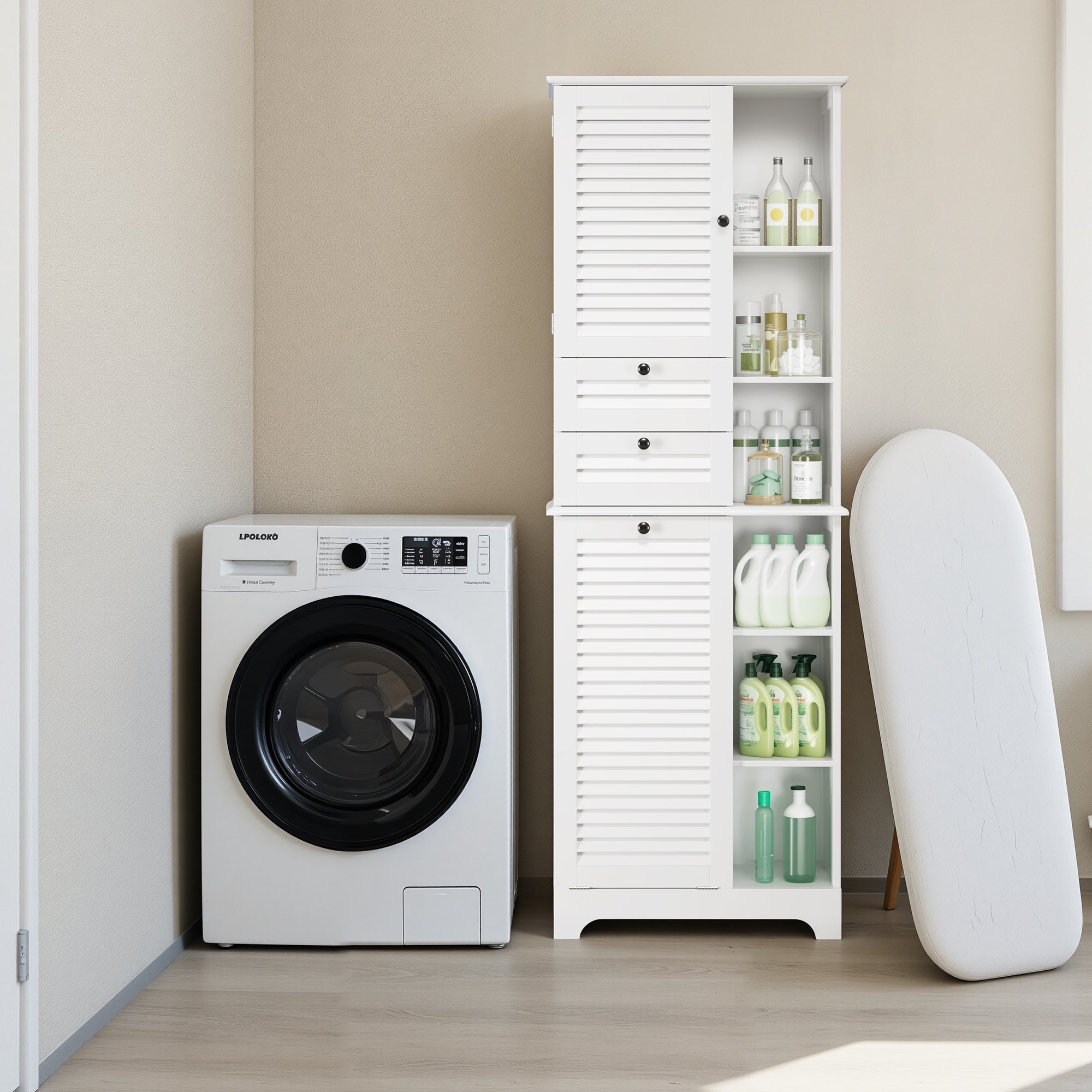 Mobile a colonna per bagno per ripostiglio a piedi, armadio con 1 porta, 2 cassetti e 6 ripiani Bealife - 7