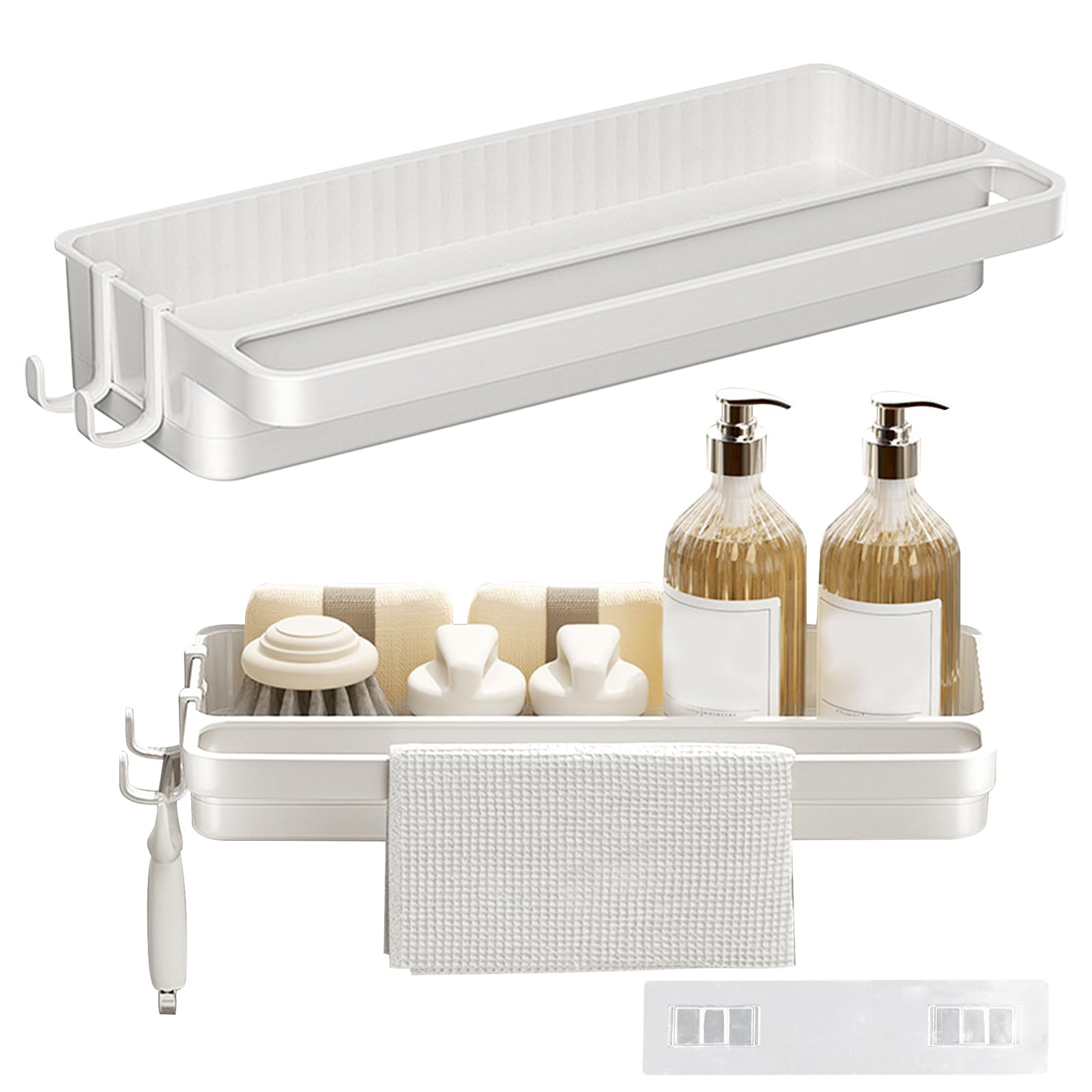 Uchwyt na gąbkę do zlewu kuchennego, ścienny organizer na gąbki, organizer na przybory kuchenne, gąbkę, szczotkę, mydło do naczyń, biały