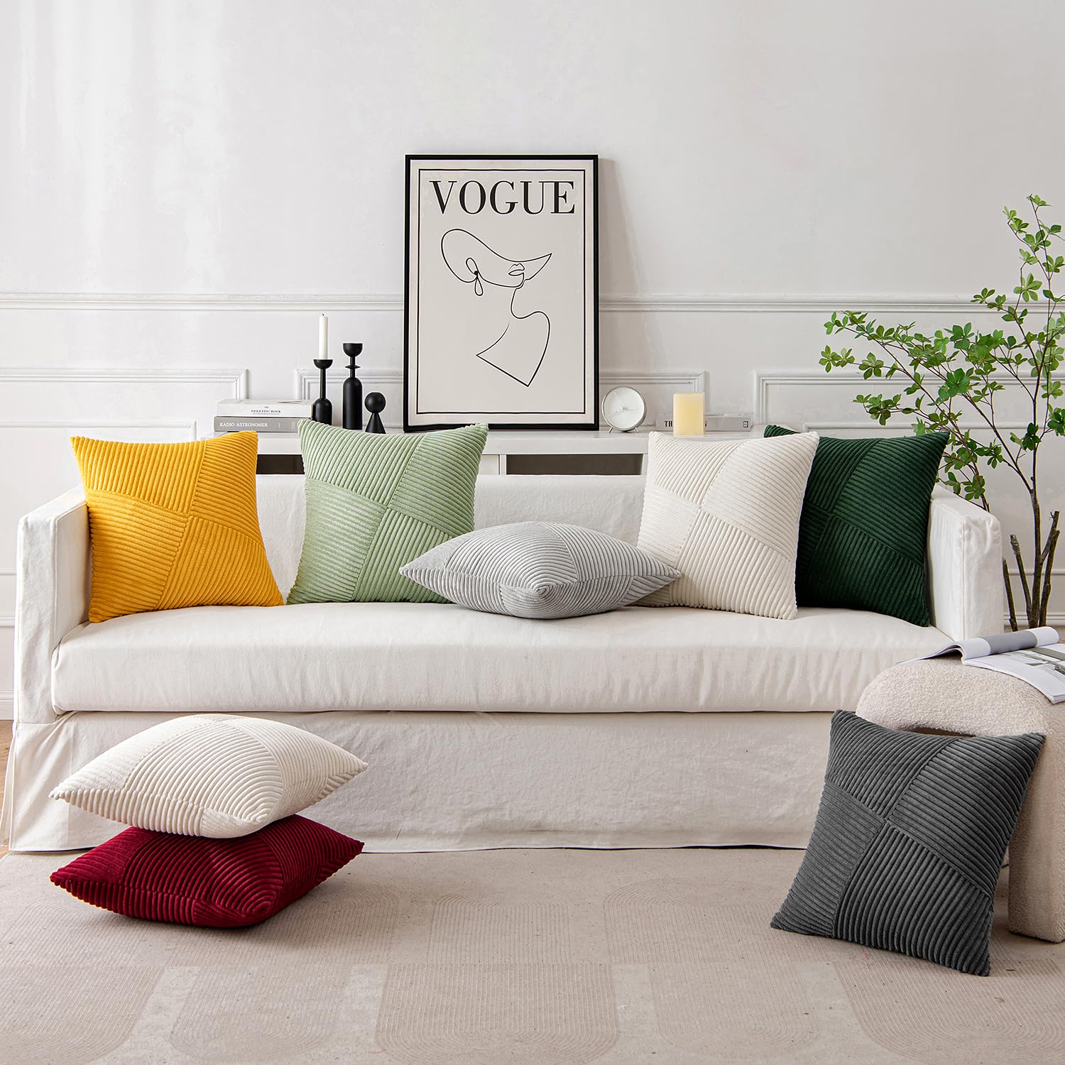 2 pièces de housses de coussin en velours côtelé 45x45 cm avec housses de coussin à fermeture éclair cachée, adaptées à la chambre et au salon, jaune - 5