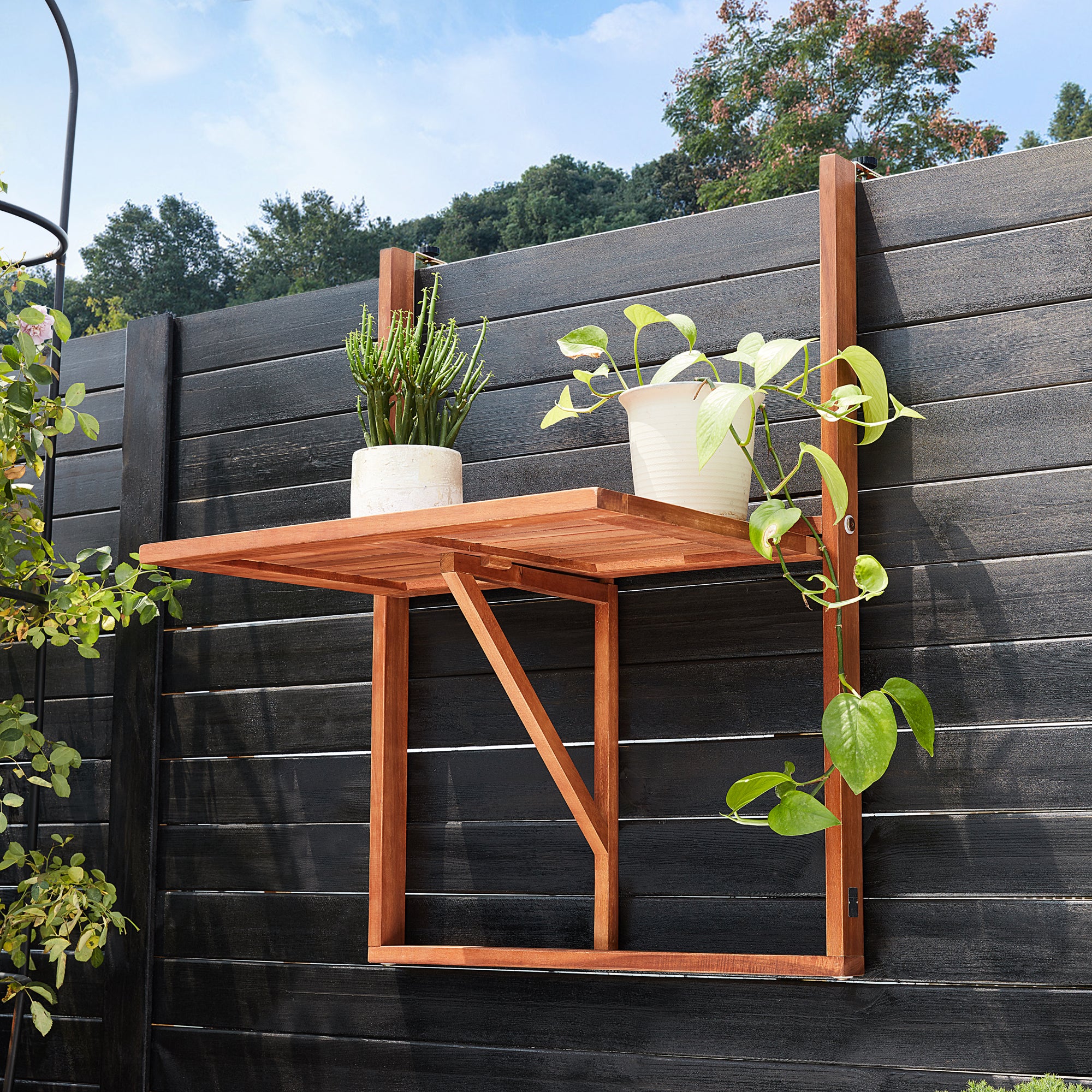 Table de balcon suspendue Bois d'acacia 65x45x87cm certifié FSC - 6