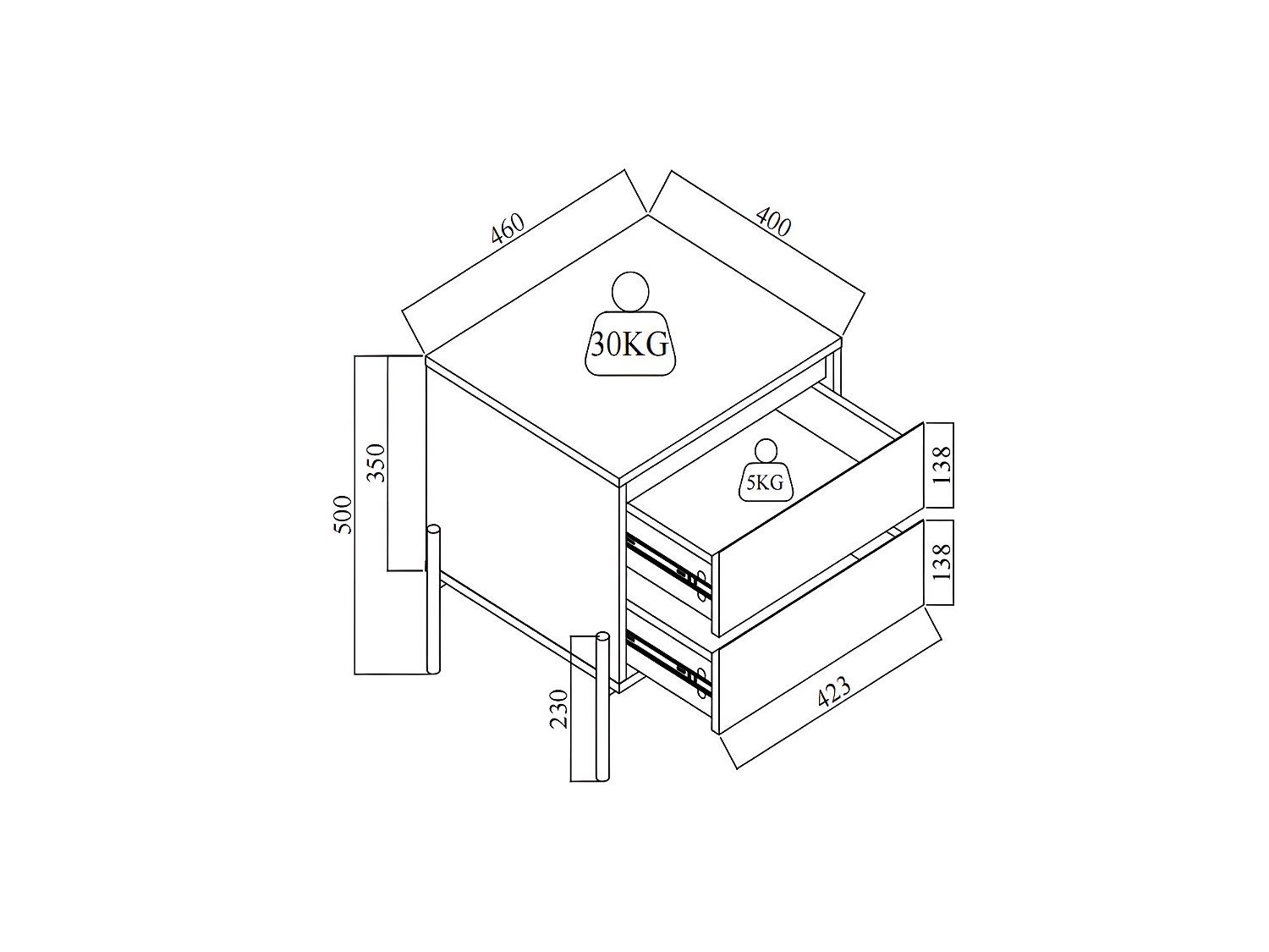Lot de 2 tables de chevet avec 2 tiroirs - MDF et métal - Blanc laqué et doré - KORASA - 9