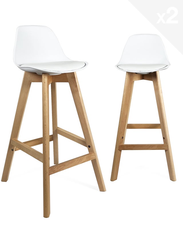 Lot de 2 Chaises de Bar Scandinaves 67 cm Simili Cuir Blanc MALI
