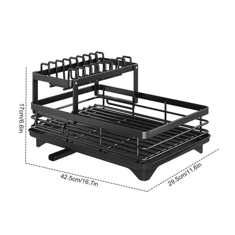 Escurridor de platos ajustable de acero inoxidable de 2 niveles KAKET - Escurreplatos para platos y cuencos, organizador de cocina - 5