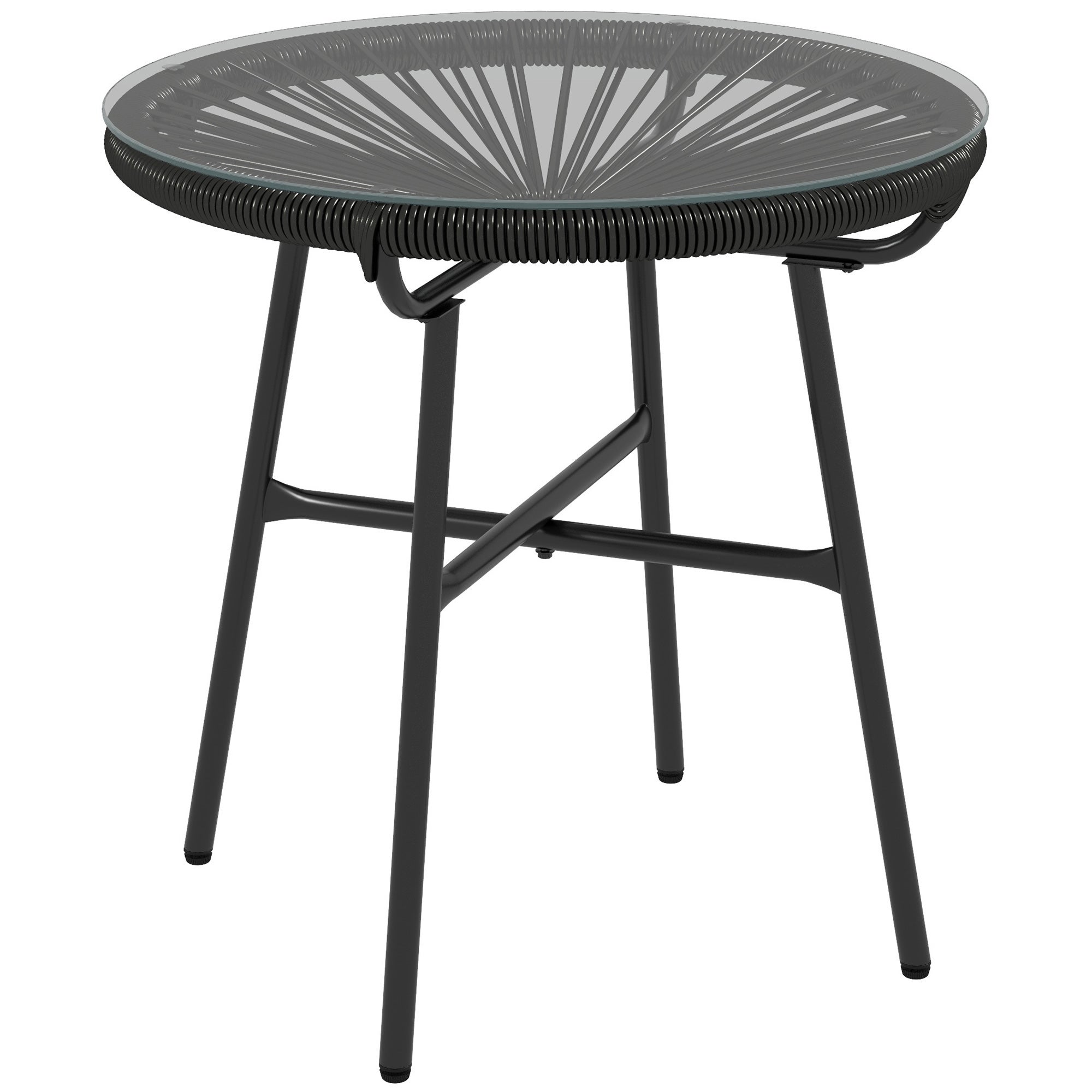 Stolik ogrodowy w stylu boho, stolik boczny, rattan PE, szkło hartowane, odporny na warunki atmosferyczne, 50 cm x 50 cm x 50 cm, czarny