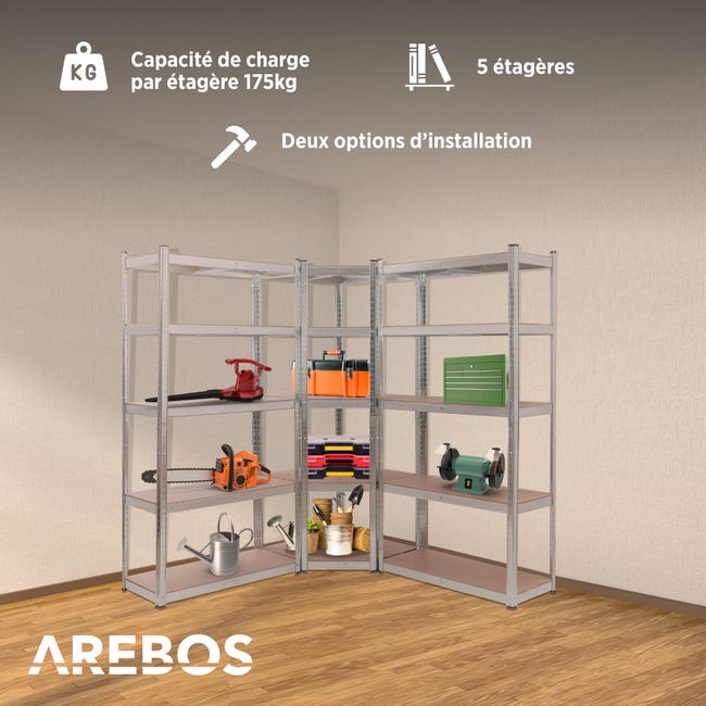 AREBOS Étagère d'angle pour Charges Lourdes 875kg Montage Facile grâce au système d'enfichage 180 x 70 x 70 cm 5 étagères en MDF Noir | Leroy Merlin AREBOS Étagère d'angle pour Charges Lourdes 875kg Montage Facile grâce au système d'enfichage 180 x 70 x 70 cm 5 étagères en MDF Noir | Leroy Merlin