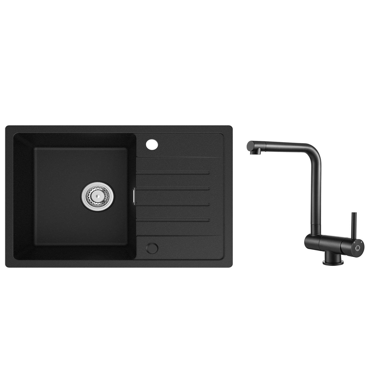 Évier De Cuisine En Granit Noir 78x45 Cm Avec égouttoir - Encastrable Moderne - Marque DERW Max