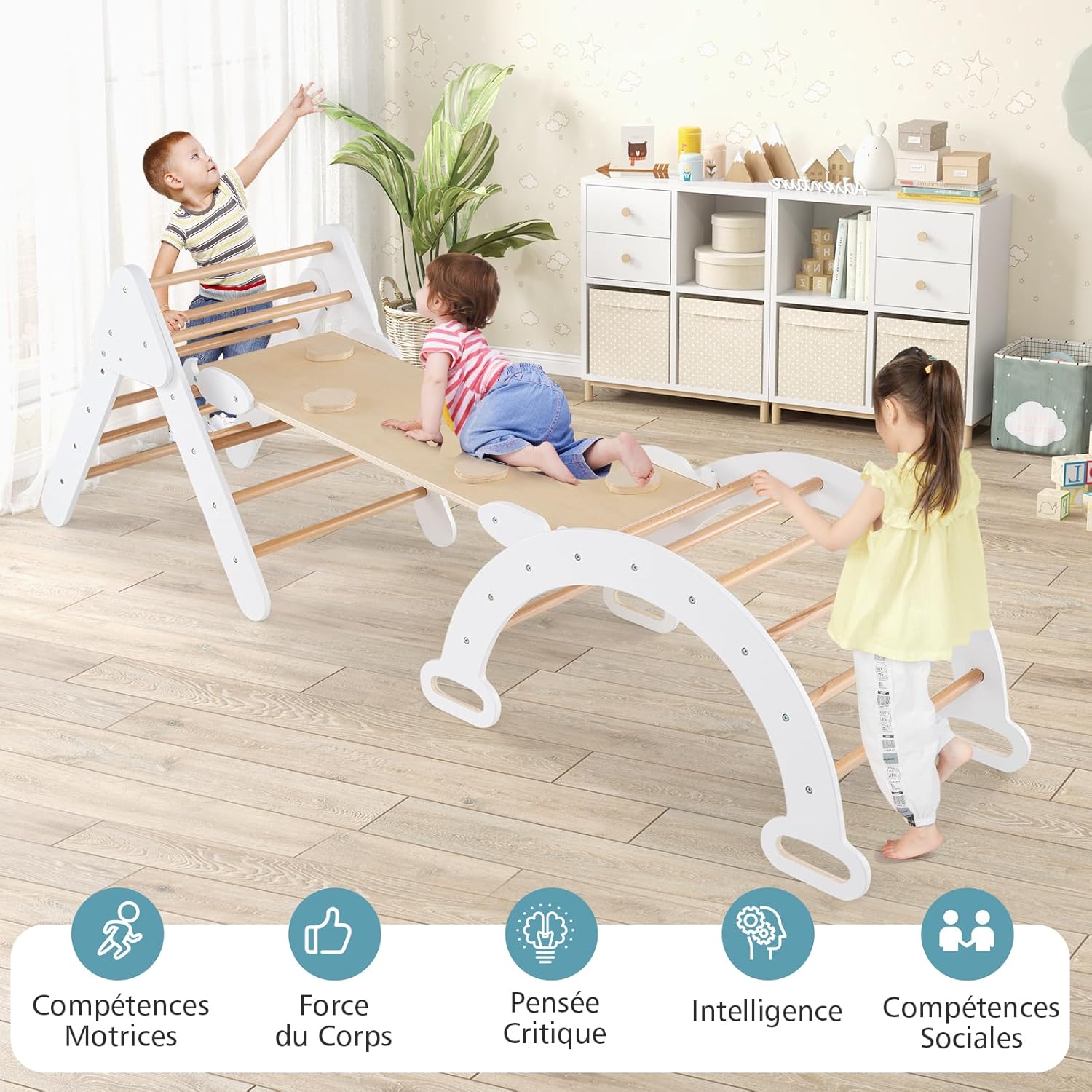 4 in 1 Set da Arrampicata per Bambini, Giocattoli da Arrampicata a Triangolo con Triangolo Arco e Salita, Ideale per Bambini 1 Anni + (Bianco) - 7