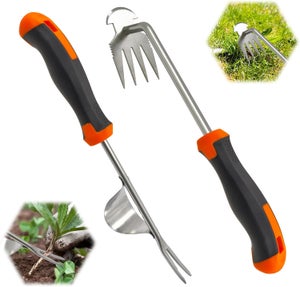 ROLLWAY Lot De 2 Désherbeurs Manuels En Acier Inoxydable - Arrache Pissenlit Et Couteau Désherbeur Avec Manche Ergonomique