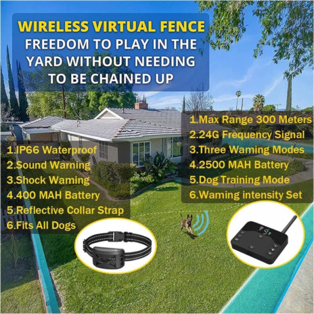 Valla eléctrica inalámbrica 2 en 1 para perros, collar ajustable con receptor recargable e impermeable - 4