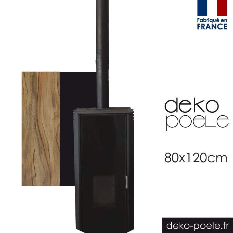Plaque de protection murale Design Noir + Effet Bois Chêne | Largeur 80 - Hauteur 120cm | deko-poele.fr - 2