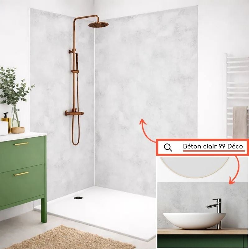 Crédence de salle de bain en PVC effet béton clair gris 140x30 cm (en 2 bandeaux) - Béton Clair - 5