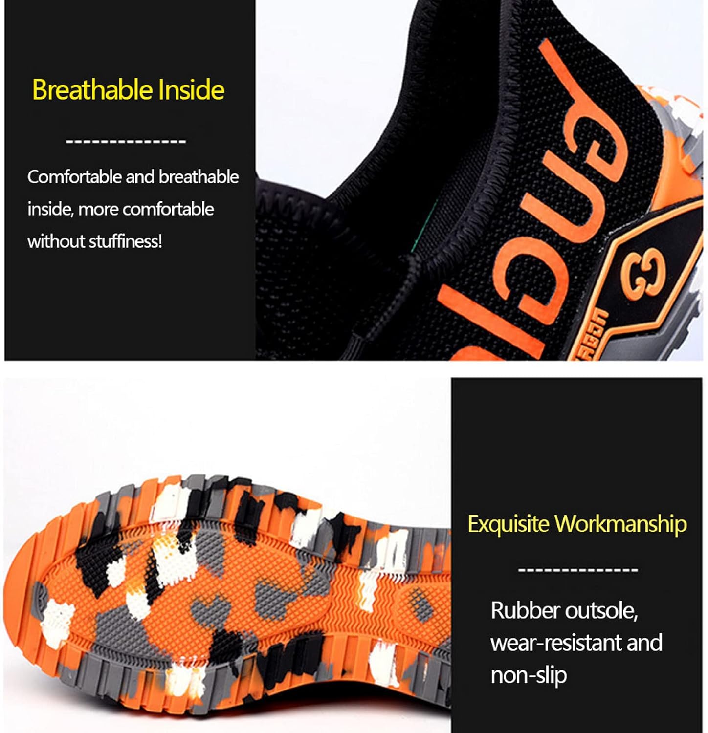 Chaussures De Sécurité Baskets À Bout En Acier Chaussures De Travail Légères Industrielles Respirantes Baskets Respirantes En Maille,Orange 37 - 3