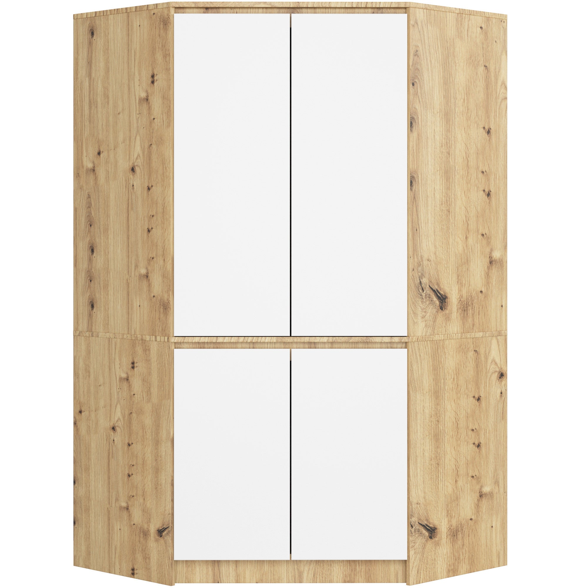 Szafa narożna: 4 drzwi, 6 półek, ręcznie wykonana, dąb/biały, szerokość: 100 cm, wysokość: 180 cm, głębokość: 50 cm