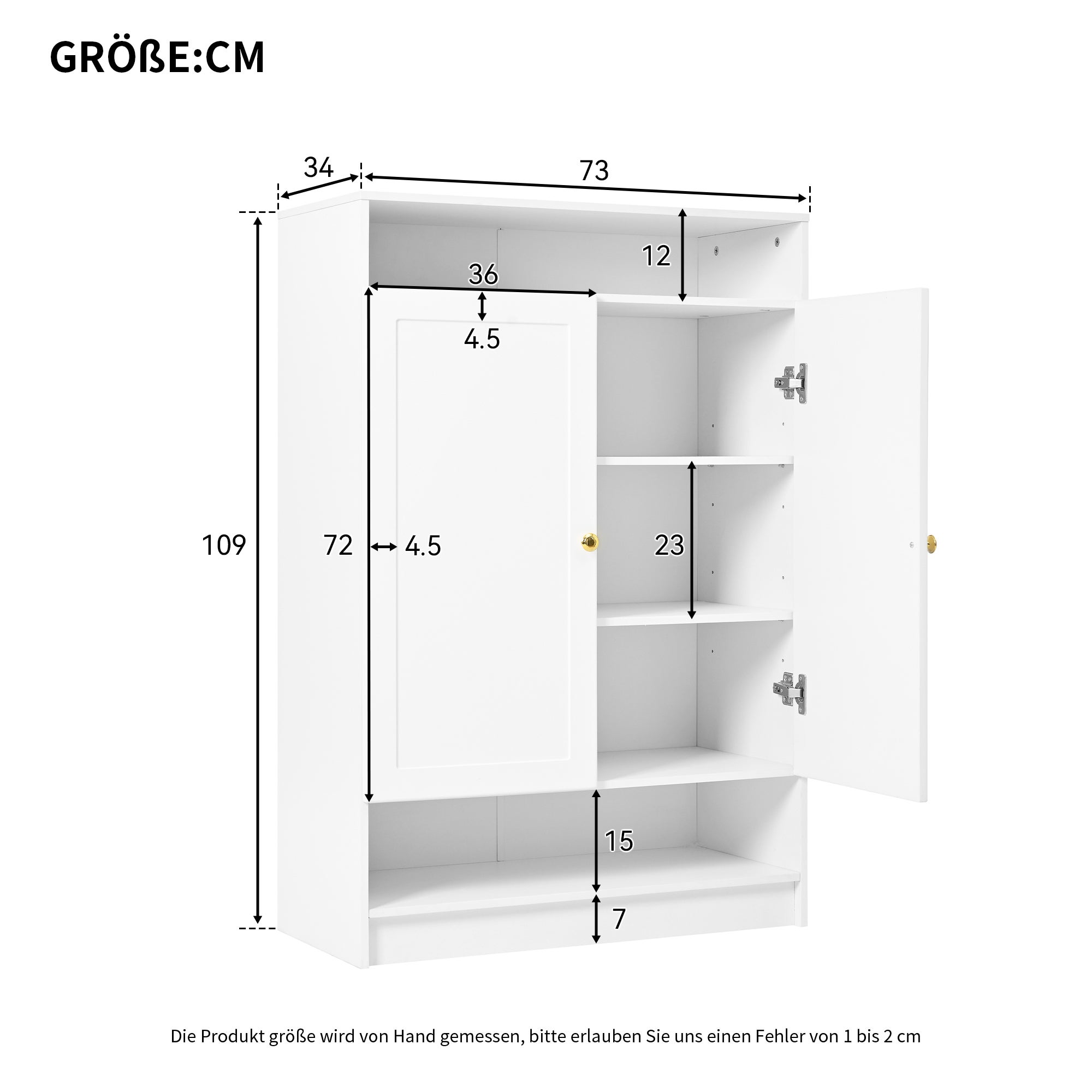 Meuble à chaussures avec 2 portes et étagères réglables - 73 x 34 x 109 cm - panneaux de particules - Blanc - 6